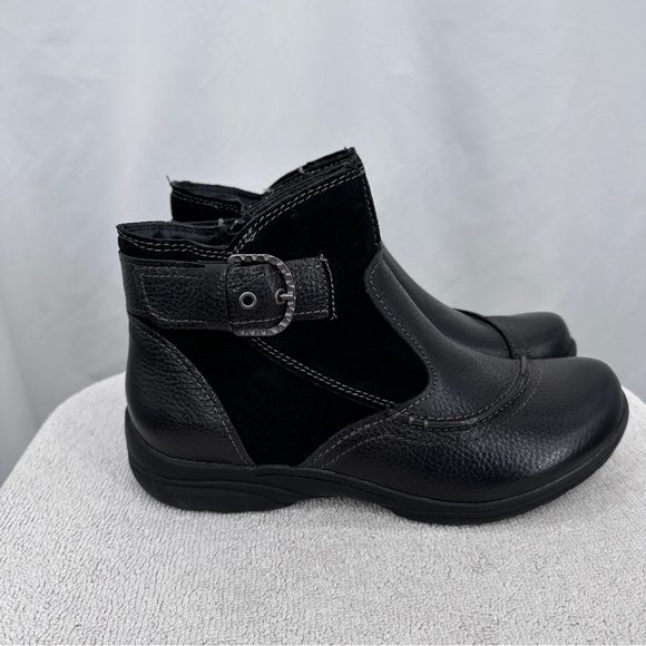 Earth Origins Dayton Leather Ankle Boots 8M Black Buckle Zip Closure NEW - Picture 3 of 11